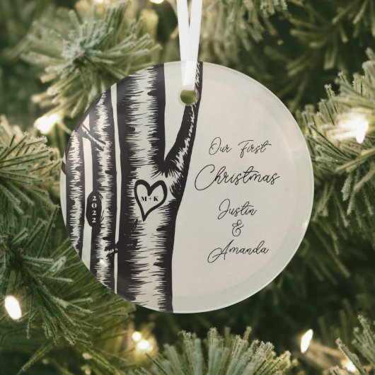 Ornement En Verre Initiales sculptées sur des couples d'arbres (Insitu)