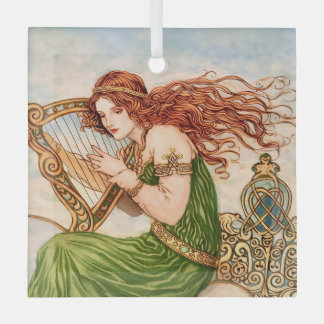 Ornement En Verre Irish Goddess Playing Harp – Celtic Art Nouveau 