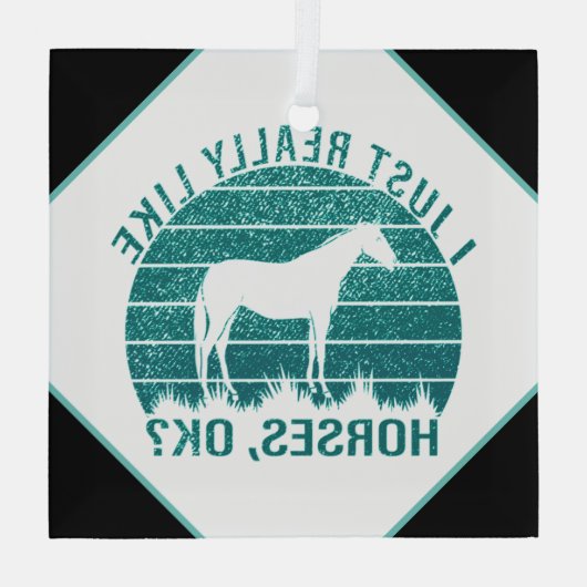 Ornement En Verre J'aime vraiment les chevaux en vert marin (Verso)