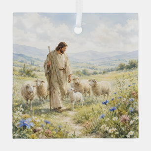 Ornement En Verre Jésus Bon Berger Fleur Sauvage Aquarelle