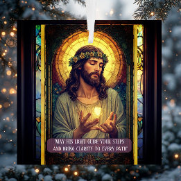 Ornement En Verre Jesus Light of the World Religious Christmas Quote