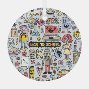 Ornement En Verre Jeu Vintage de l'école Doodle coloré