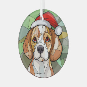 Ornement En Verre Joie canine charmante : Noël sur le thème du Beagl
