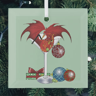 Ornement En Verre Joie de Noël Fête Rouge Cocktail Dragon de Fête