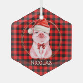 Ornement En Verre Joli Cochon De Noël Avec Buffalo Plaid Rouge Drôle (Recto)