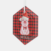 Ornement En Verre Joli Cochon De Noël Avec Buffalo Plaid Rouge Drôle (Avant gauche)