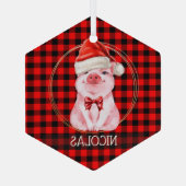 Ornement En Verre Joli Cochon De Noël Avec Buffalo Plaid Rouge Drôle (Verso)