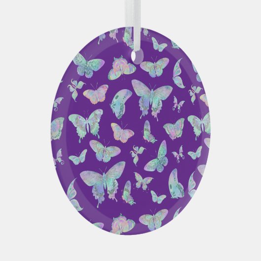 Ornement En Verre Joli Papillons Iridescente sur Noël pourpre (Avant droite)