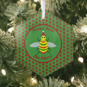 Ornement En Verre Jolie abeille de Noël et fleurs de Poinsettia