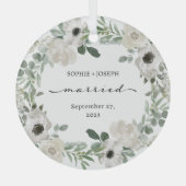 Ornement En Verre Jolie couronne fleurie | Mariage Keepsaké (Recto)