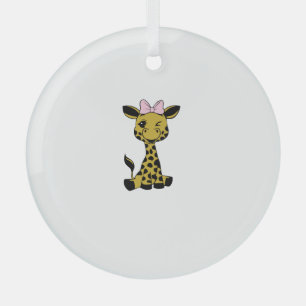 Ornement En Verre jolie petite girafe avec arc rose