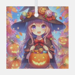 Ornement En Verre Jolie Sorcière d'Halloween Anime