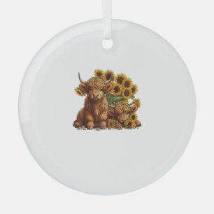 Ornement En Verre Jolie vache écossaise Highland Sunflower Mothers D