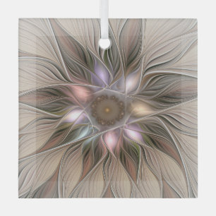 Ornement En Verre Joyeuse Fleur Abstrait Beige Brown Floral Fractal