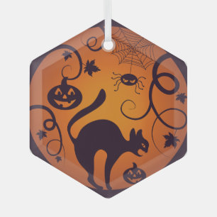 Ornement En Verre Joyeuse lanterne d'Halloween araignées et chauves-
