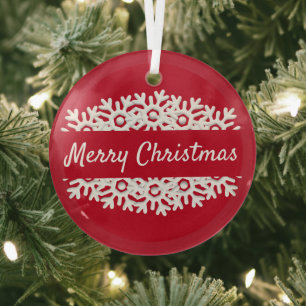 Ornement En Verre Joyeuse typographie de Noël Flocon de neige blanc