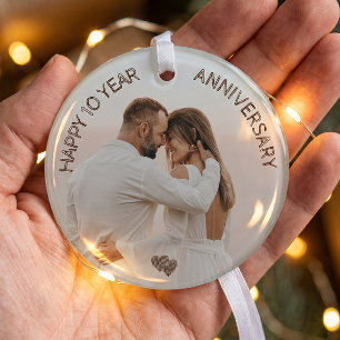 Ornement En Verre Joyeux Anniversaire de 10 Ans Cœur Personnalisable