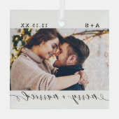 Ornement En Verre Joyeux et marié Élégant Script Mariage Photos (Verso)