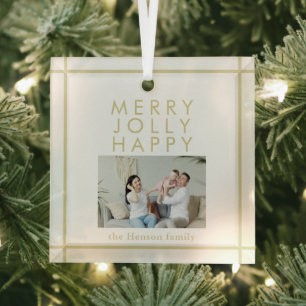 Ornement En Verre Joyeux Jolly Happy Family Photo Noël