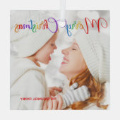 Ornement En Verre Joyeux Noël Arc en ciel Script Famille Photo Plutô (Verso)