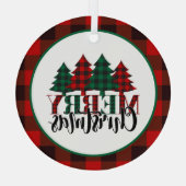 Ornement En Verre Joyeux Noël avec Rouge, Vert et Noir Plaid (Verso)