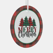 Ornement En Verre Joyeux Noël avec Rouge, Vert et Noir Plaid (Avant droite)