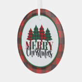 Ornement En Verre Joyeux Noël avec Rouge, Vert et Noir Plaid (Avant gauche)