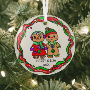 Ornement En Verre Joyeux Noël Bonne année Homme de pain d'épices
