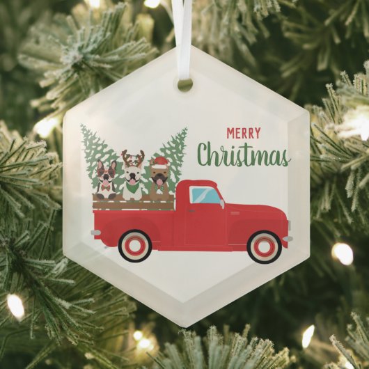 Ornement En Verre Joyeux Noël Chiens de taureaux français Camion de (Insitu)