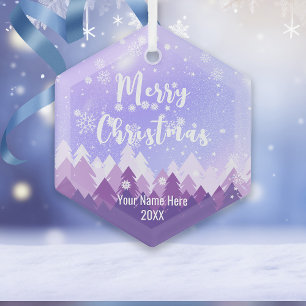 Ornement En Verre Joyeux Noël de la Forêt de Neige à cristal violet