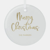 Ornement En Verre Joyeux Noël | Faux Gold Décontracté Script (Recto)
