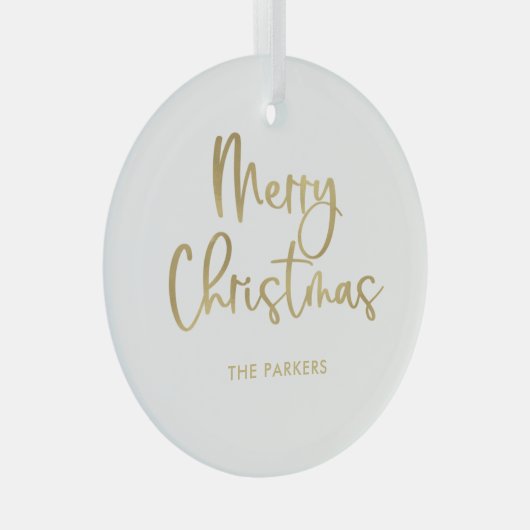 Ornement En Verre Joyeux Noël | Faux Gold Décontracté Script (Avant droite)