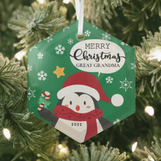 Ornement En Verre Joyeux Noël Grand grand grand-mère Penguin