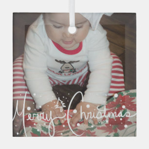 Ornement En Verre Joyeux Noël lettrage et photo de bébé en famille
