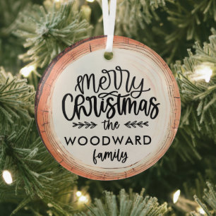 Ornement En Verre Joyeux Noël Nom de famille Arbre de conservation