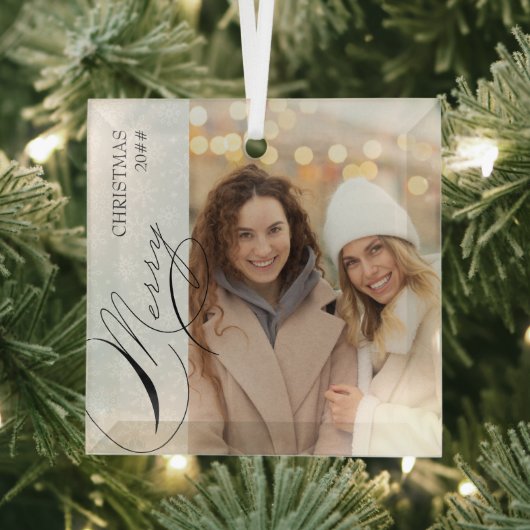 Ornement En Verre Joyeux Noël photo verticale Flocon de neige (Insitu)