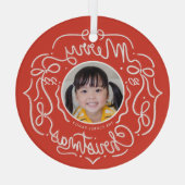 Ornement En Verre Joyeux Noël Whimsical Doodle Photo (Verso)