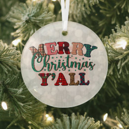 Ornement En Verre Joyeux Noël Y'All Texte Paid