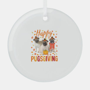 Ornement En Verre Joyeux Pugsgiving mignon Thanksgiving Carlin Chien
