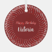 Ornement En Verre Joyeux texte d'anniversaire avec les coeurs rouges (Recto)