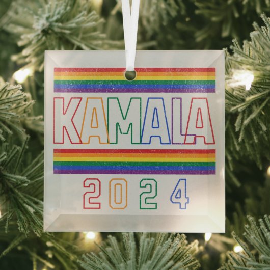 Ornement En Verre Kamala Harris 2024 Rainbow LGBTQ Retro (Insitu)