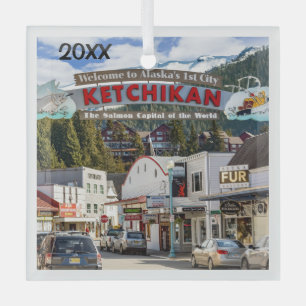 Ornement En Verre Ketchikan, Alaska, capitale Saumon,