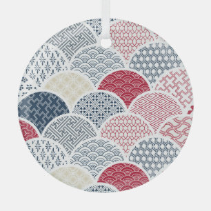 Ornement En Verre Kimono Line Art : Motif géométrique traditionnel