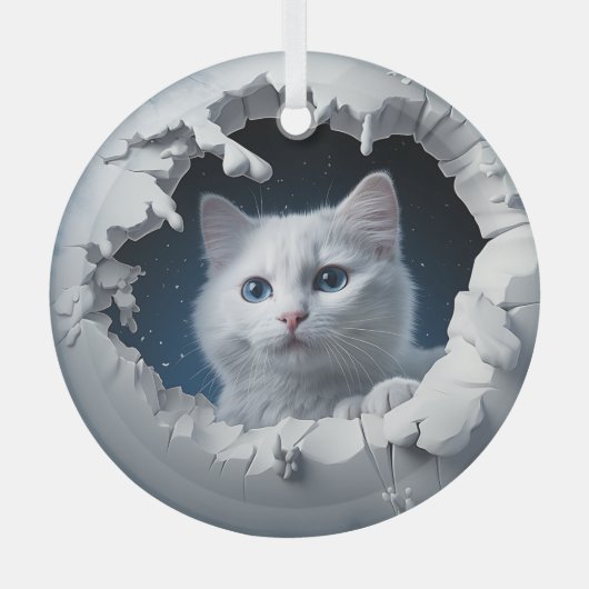 Ornement En Verre Kitty curieux blanc (Recto)