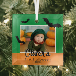 Ornement En Verre La première Halloween de bébé Chauves-souris noire