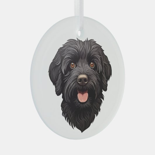 Ornement En Verre Labradoodle Chien noir (Avant droite)