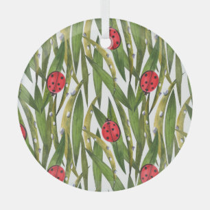 Ornement En Verre Ladybugs : motif d'aquarelle arrière - plan margue