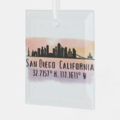 Ornement En Verre Latitude et longitude de San Diego City Skyline (Avant gauche)