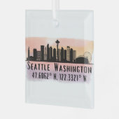Ornement En Verre Latitude et Longitude de Seattle City Skyline (Avant gauche)
