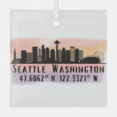 Ornement En Verre Latitude et Longitude de Seattle City Skyline (Recto)